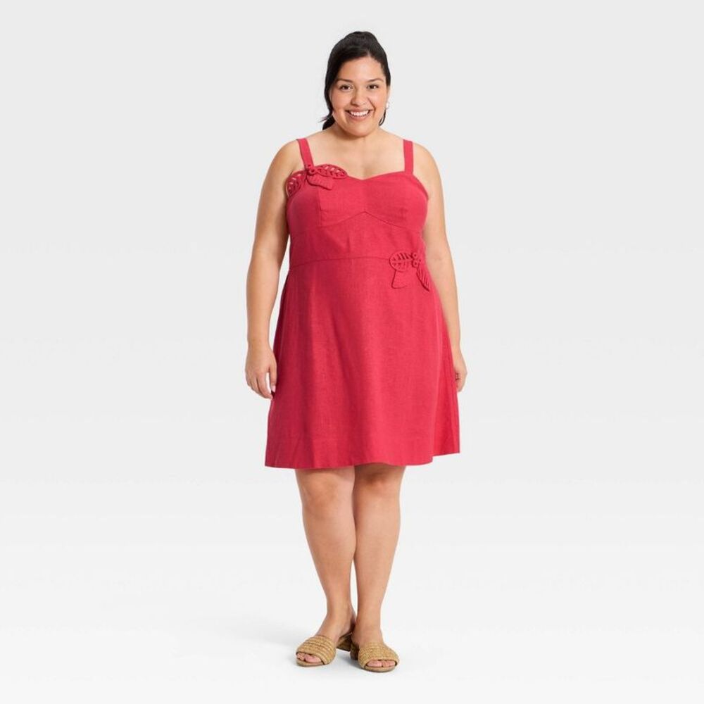 Women's Plus Embellished Mini Summer Dress - Ava & Viv Pink 1X